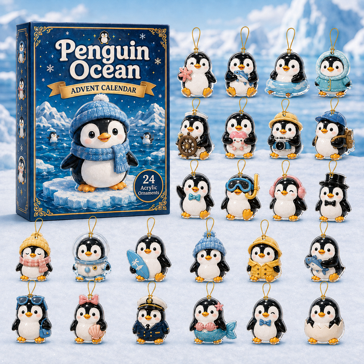 Penguin Ocean Advent Calendar 2026 - 24-Day Festive Countdown, Acrylic Charms Blind Box - Gift For Ocean Lovers