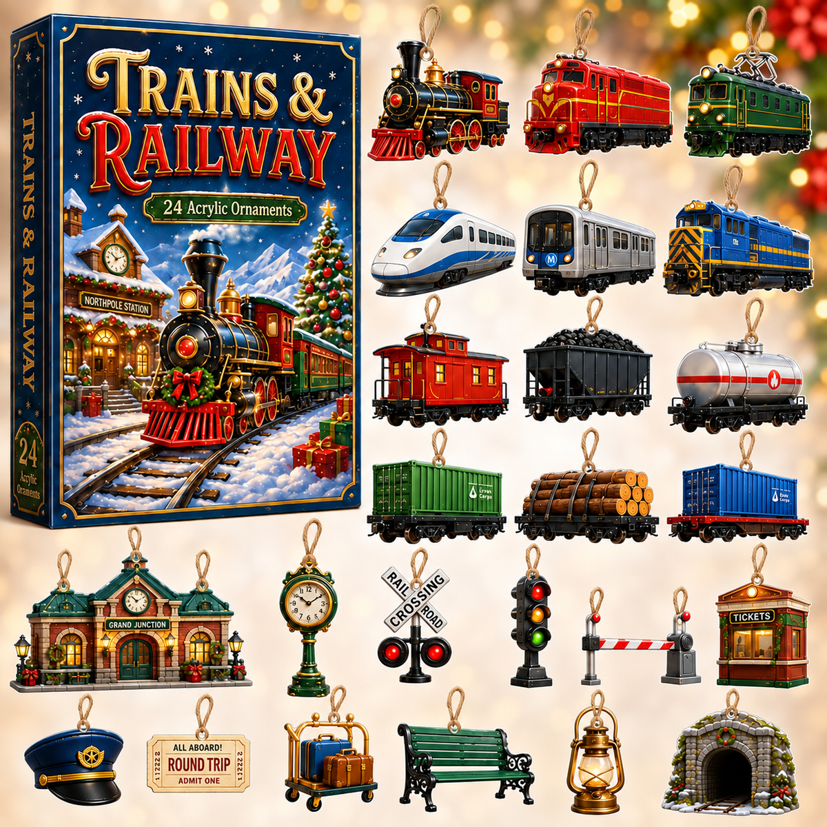 Trains & Railway Advent Calendar 2026 - 24-Day Festive Countdown, Acrylic Charms Blind Box - Gift For Kids, Family & Friends