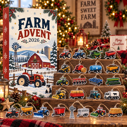 Farm Tractor Advent Calendar 2026, Christmas Countdown with Vehicle Ornaments