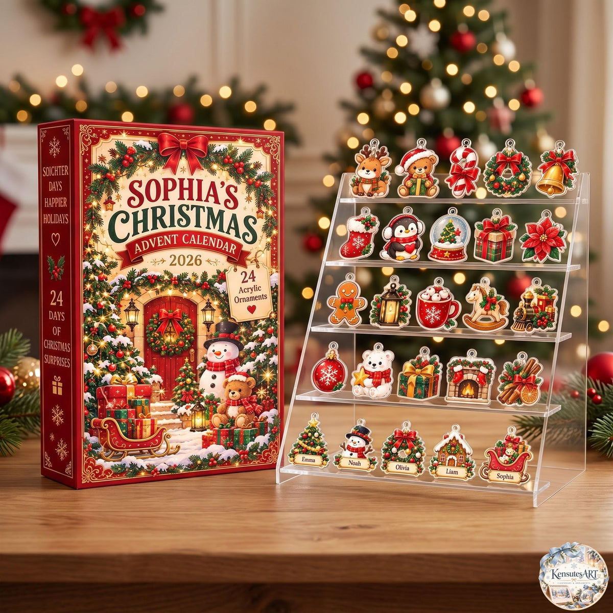 Personalized Xmas Icon Advent Calendar 2026 | 24 Day Christmas Blind Box with Custom Cover & 2D Name Charm