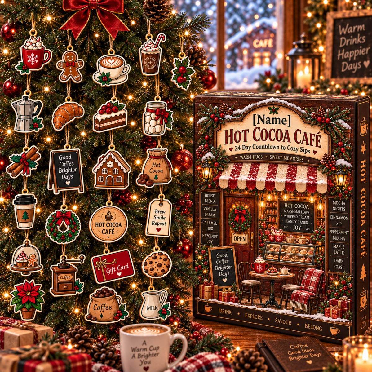 Custom Hot Cocoa Advent Calendar: 24-Day Countdown, Personalized Name, Acrylic Charms (2026)