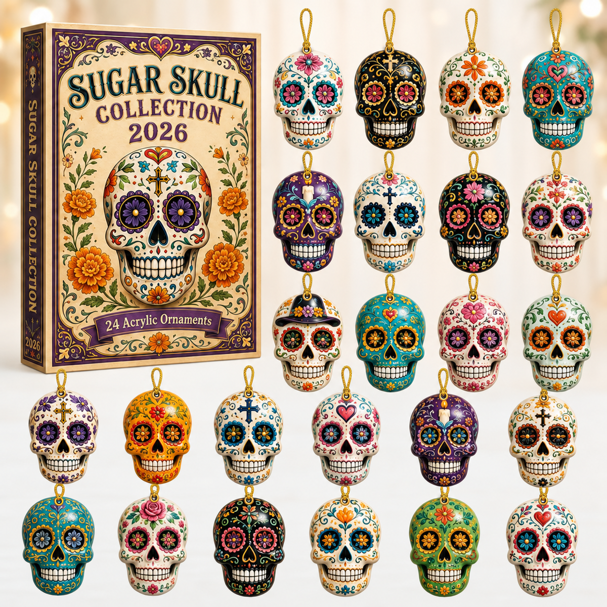 Sugar Skull Collection Advent Calendar 2026 - 24-Day Festive Countdown, Acrylic Charms Blind Box - Gift For Family & Friends