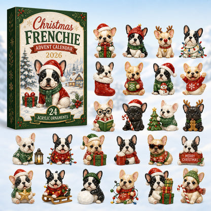 Christmas Frenchie Advent Calendar 2026 - 24-Day Festive Countdown, Acrylic Charms Blind Box - Gift For French Bulldog Lovers