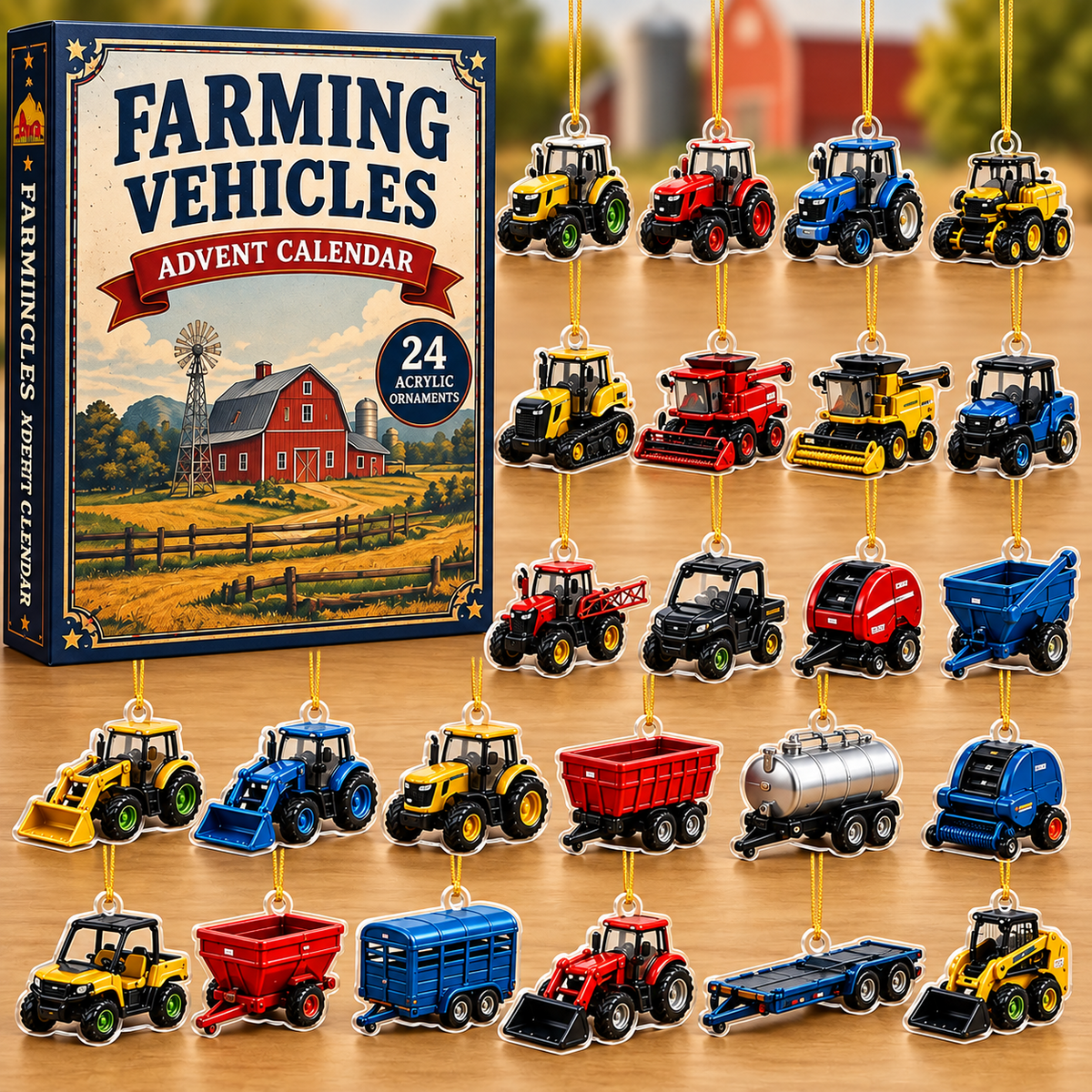 Farming Vehicles World Advent Calendar 2026 - 24-Day Festive Countdown, Acrylic Charms Blind Box