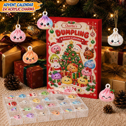 Personalized Dumpling Advent Calendar, 24 Acrylic Charms, Custom Name, 2026 Countdown, Asian Food Keepsake