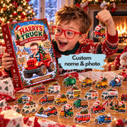 Personalized Truck Advent Calendar 2026, Custom Photo & Name, 24 Acrylic Truck Ornaments, Kids Christmas Countdown, Truck Lover Gift