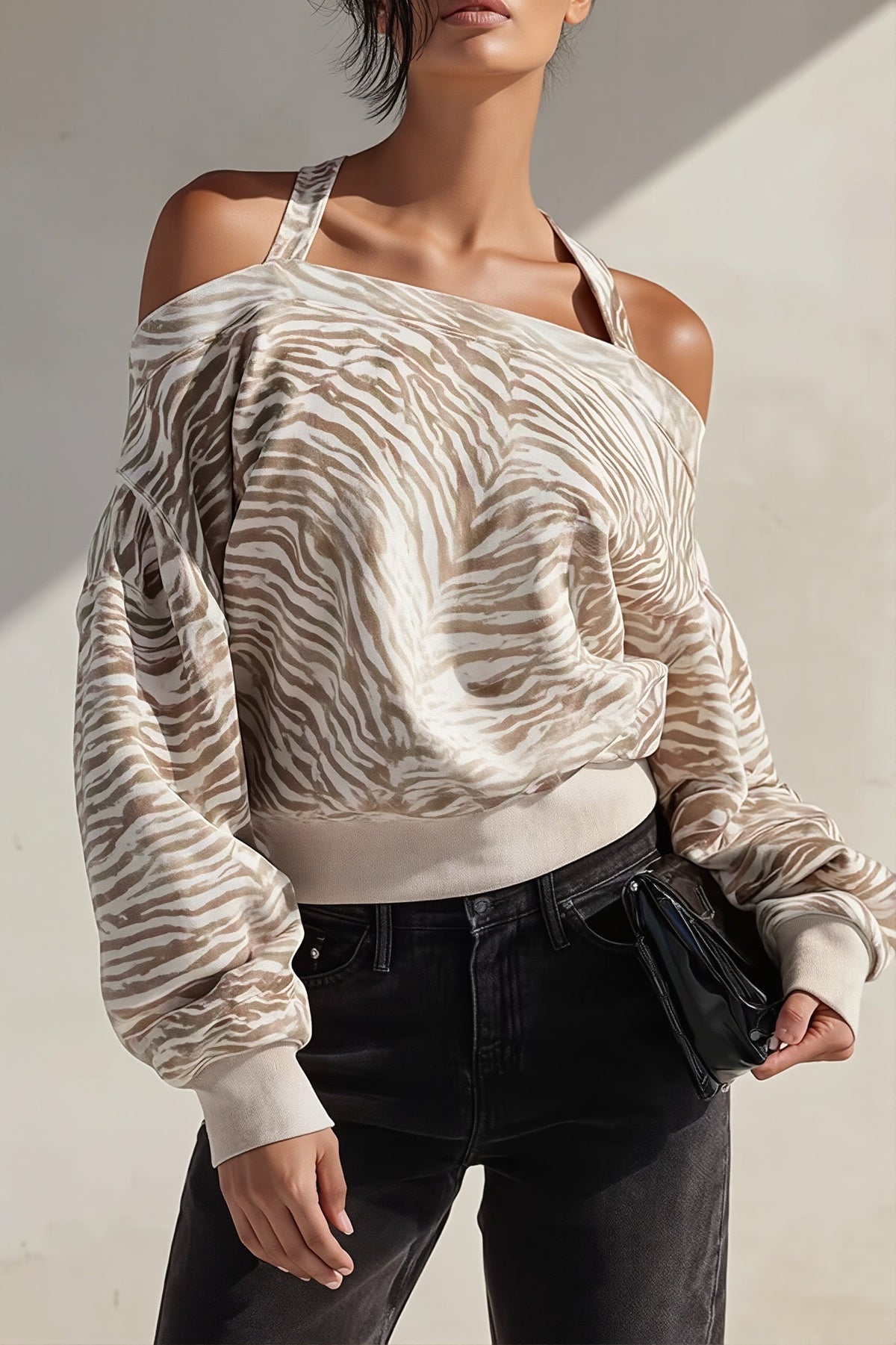 Zebra Print Off Shoulder Sweatshirt