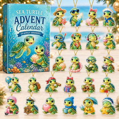 Everyday Sea Turtle Advent Calendar 2026 - 24-Day Festive Countdown, Acrylic Charms Blind Box - Gift For Sea Turtle Lovers