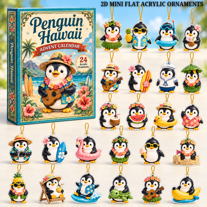 Penguin Hawaii Ocean Advent Calendar 2026 - 24-Day Festive Countdown, Acrylic Charms Blind Box - Gift For Ocean Lovers