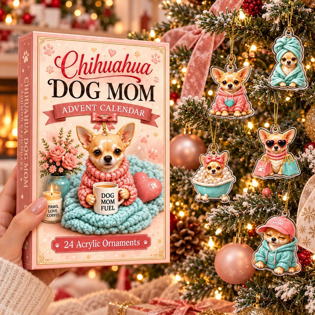 Chihuahua Dog Mom Advent Calendar 2026, 24 Acrylic Christmas Ornaments, Cute Dog Lover Countdown Gift, Chihuahua Mom Holiday Decor