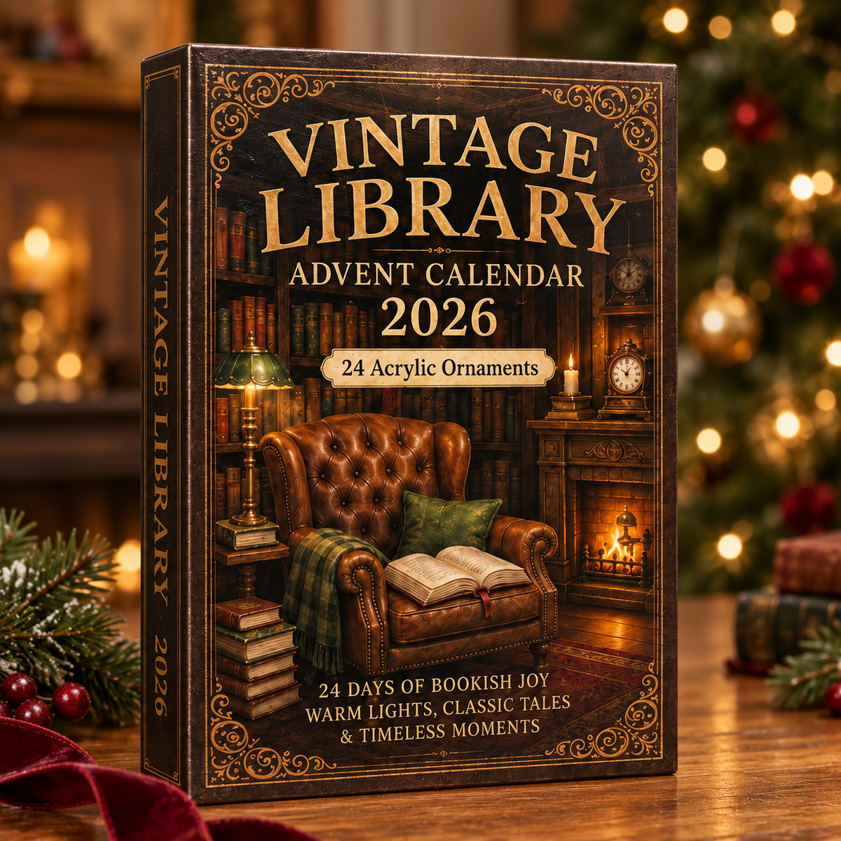 Vintage Library Advent Calendar 2026 - 24-Day Festive Countdown, Acrylic Charms Blind Box - Gift For Reading Lovers