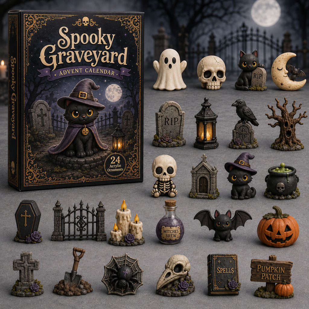 Spooky Graveyard Advent Calendar 2026 - 24-Day Festive Countdown, Acrylic Charms Blind Box - Gift For Halloween Lovers