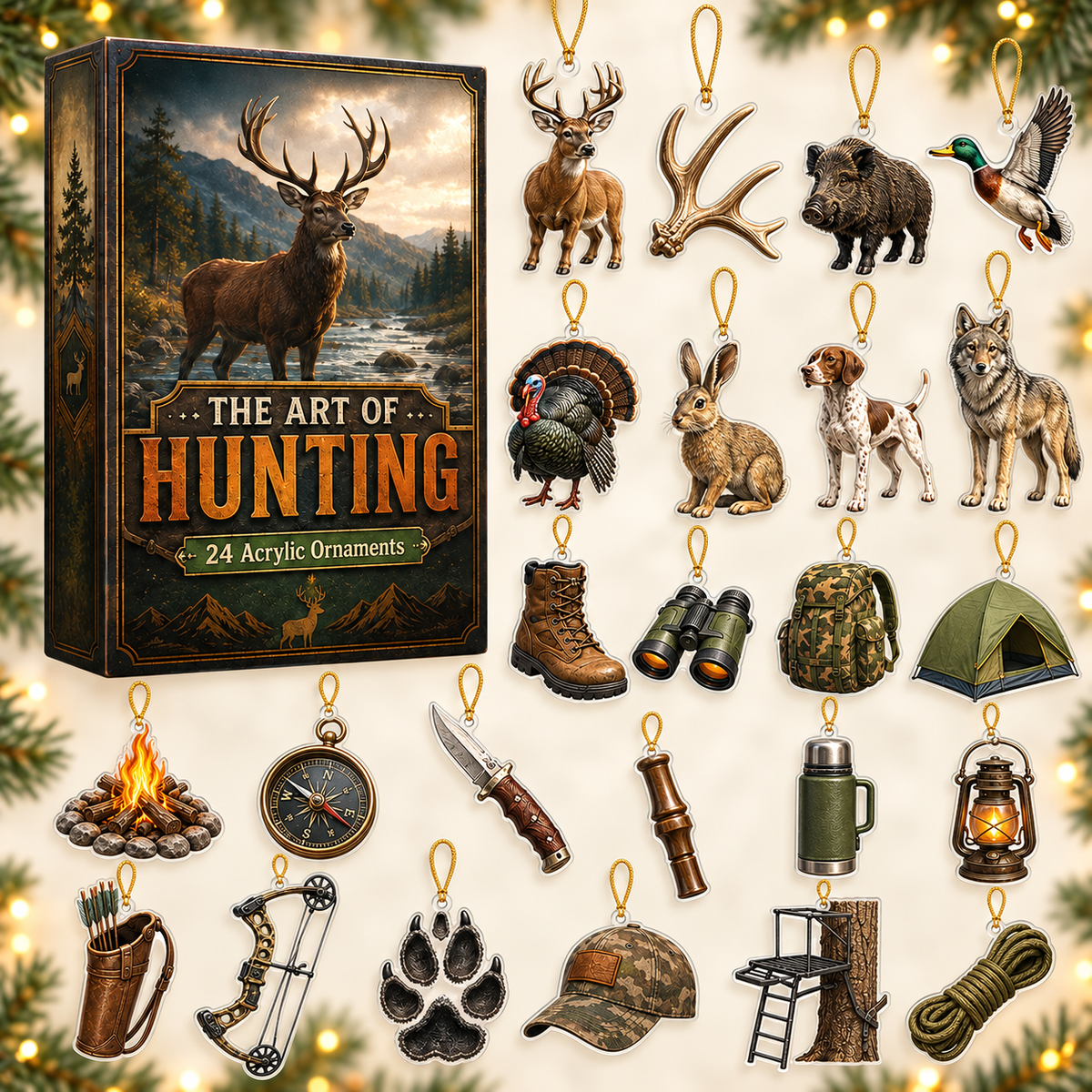 Art of Hunting Advent Calendar 2026 - 24-Day Festive Countdown, Acrylic Charms Blind Box - Gift For Hunting Lovers