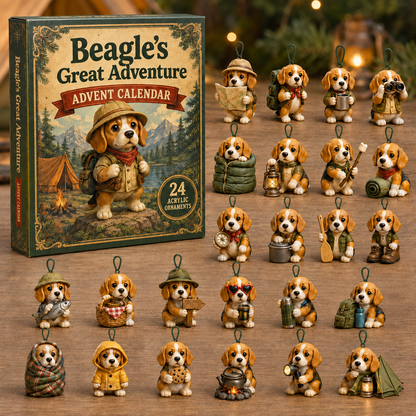 Beagles Great Adventure Advent Calendar 2026 - 24-Day Festive Countdown, Acrylic Charms Blind Box - Gift For Beagle Lovers