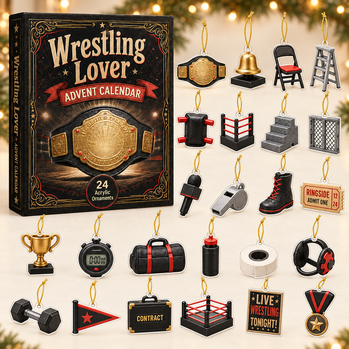 Wrestling Lover Advent Calendar 2026 - 24-Day Festive Countdown, Acrylic Charms Blind Box - Gift For Sport Lovers