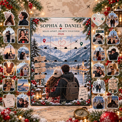 Personalized Long Distance Advent Calendar with 24 Custom Photo Acrylic Ornaments, Christmas Gift for Couple, Miles Apart Love Keepsake 2026
