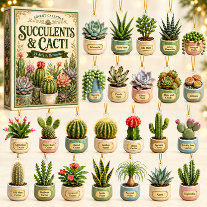 Succulents & Cacti Advent Calendar 2026 - 24-Day Festive Countdown, Acrylic Charms Blind Box - Gift For Nature Lovers