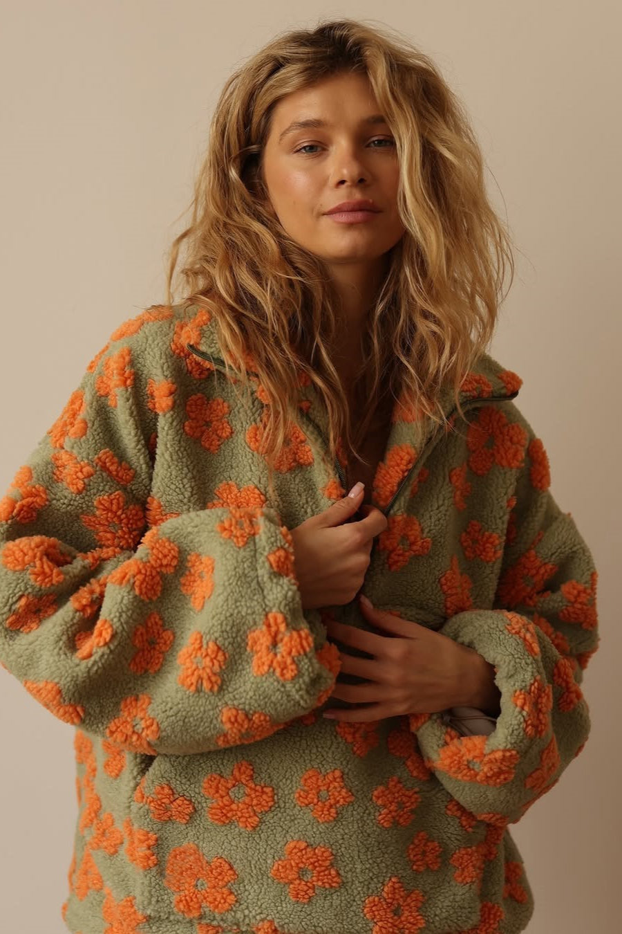 Floral Sherpa Quarter Zip Pullover