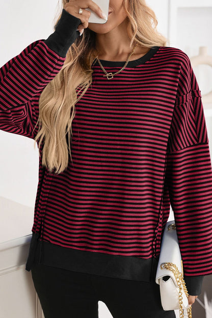 Colorblock Striped Oversized Sweatshirt