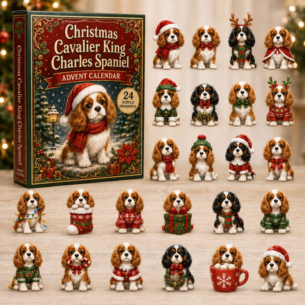Christmas Cavalier King Charles Spaniel Advent Calendar 2026 - 24-Day Festive Countdown, Acrylic Charms Blind Box - Gift For Dog Lovers