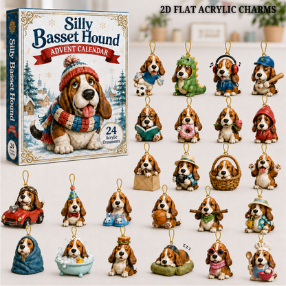 Silly Basset Hound Advent Calendar 2026 - 24-Day Festive Countdown, Acrylic Charms Blind Box - Gift For Basset Hound Lovers