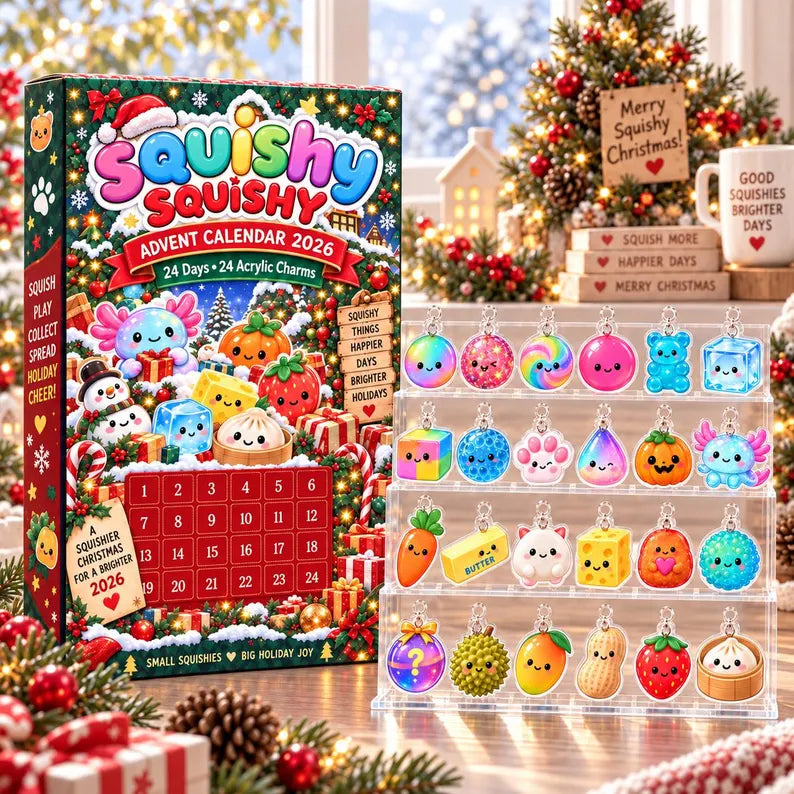 2026 Squishy Advent Calendar, 24-Day Christmas Countdown Box, 24 Acrylic Squishy Charms, Kawaii Mystery Collectible Calendar