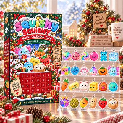 2026 Squishy Advent Calendar, 24-Day Christmas Countdown Box, 24 Acrylic Squishy Charms, Kawaii Mystery Collectible Calendar