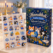 Hanukkah Advent Calendar: Personalized Christmas Countdown Box, Blue Paper and Acrylic