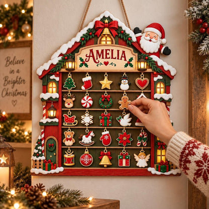 Wooden Advent Calendar Christmas House, Personalized Christmas Countdown Calendar, 24 Days Holiday Decor, Kids Christmas Gift, Family Decor