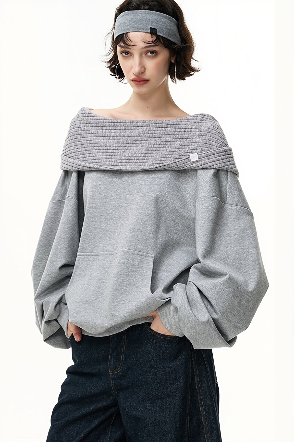 Convertible Off Shoulder Pullover Sweatshirt