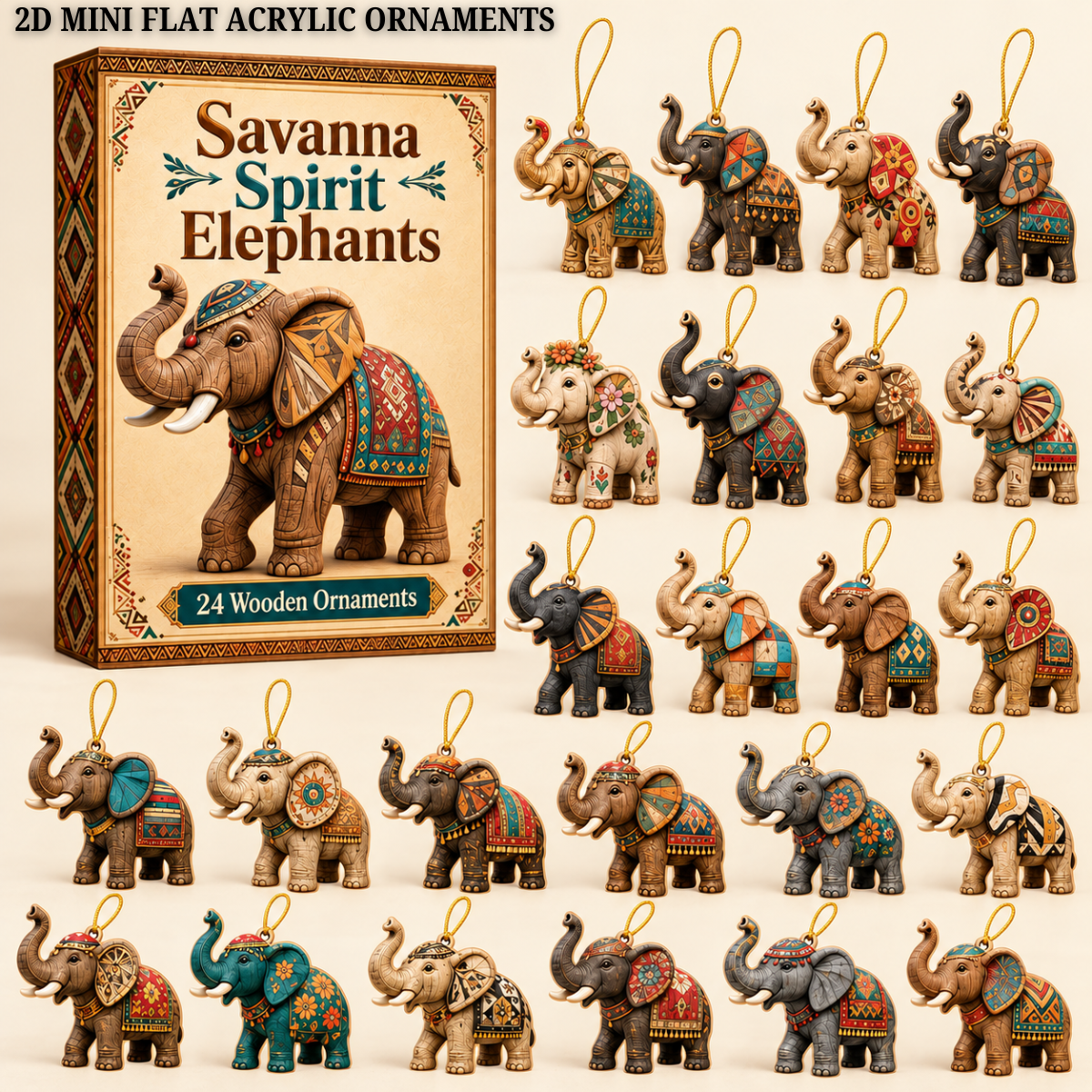 Savanna Spirit Elephants Advent Calendar 2026 - 24-Day Festive Countdown, Wooden Charms Blind Box - Gift For Elephant Lovers