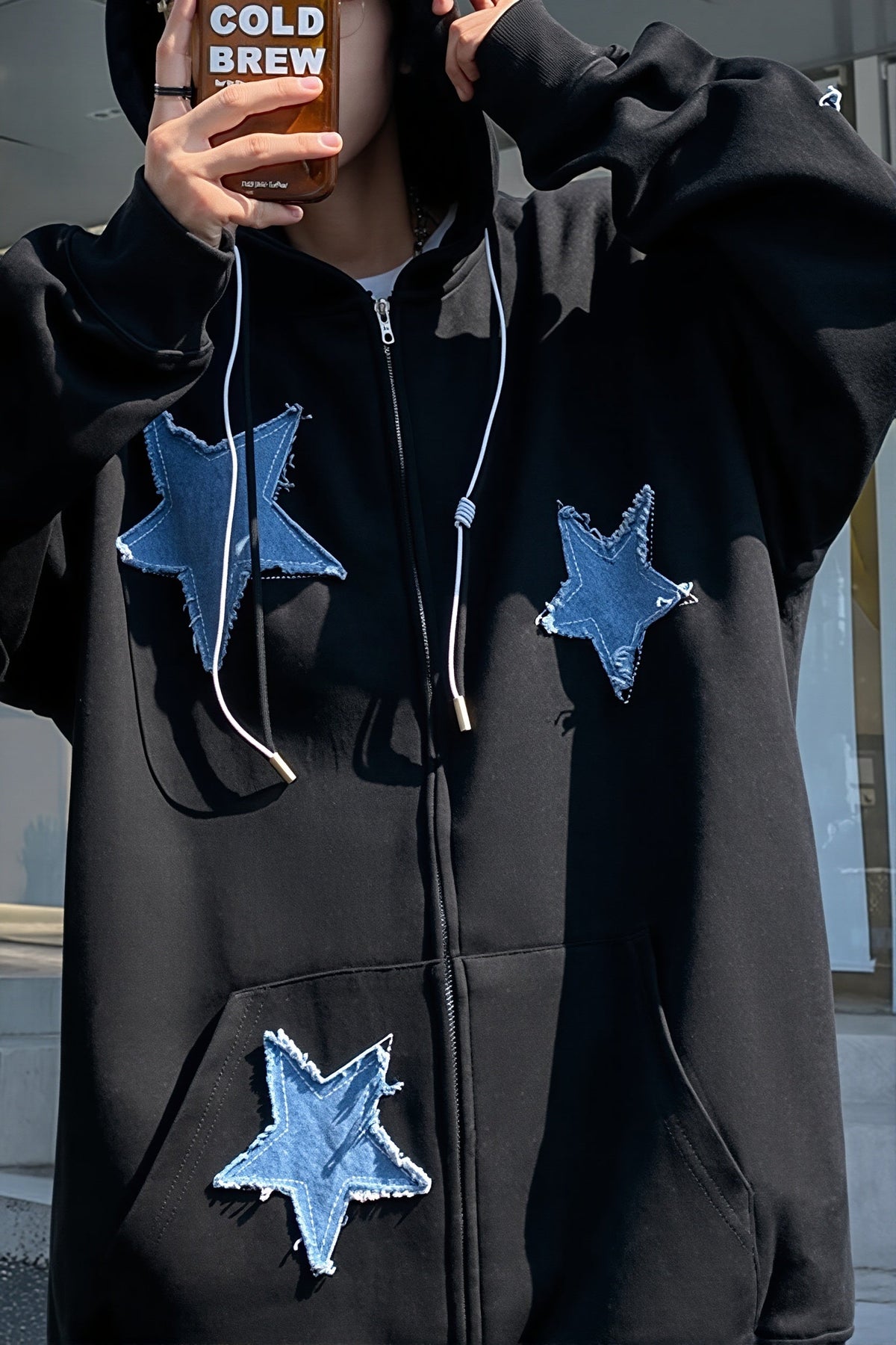 Star Applique Oversized Zip Hoodie