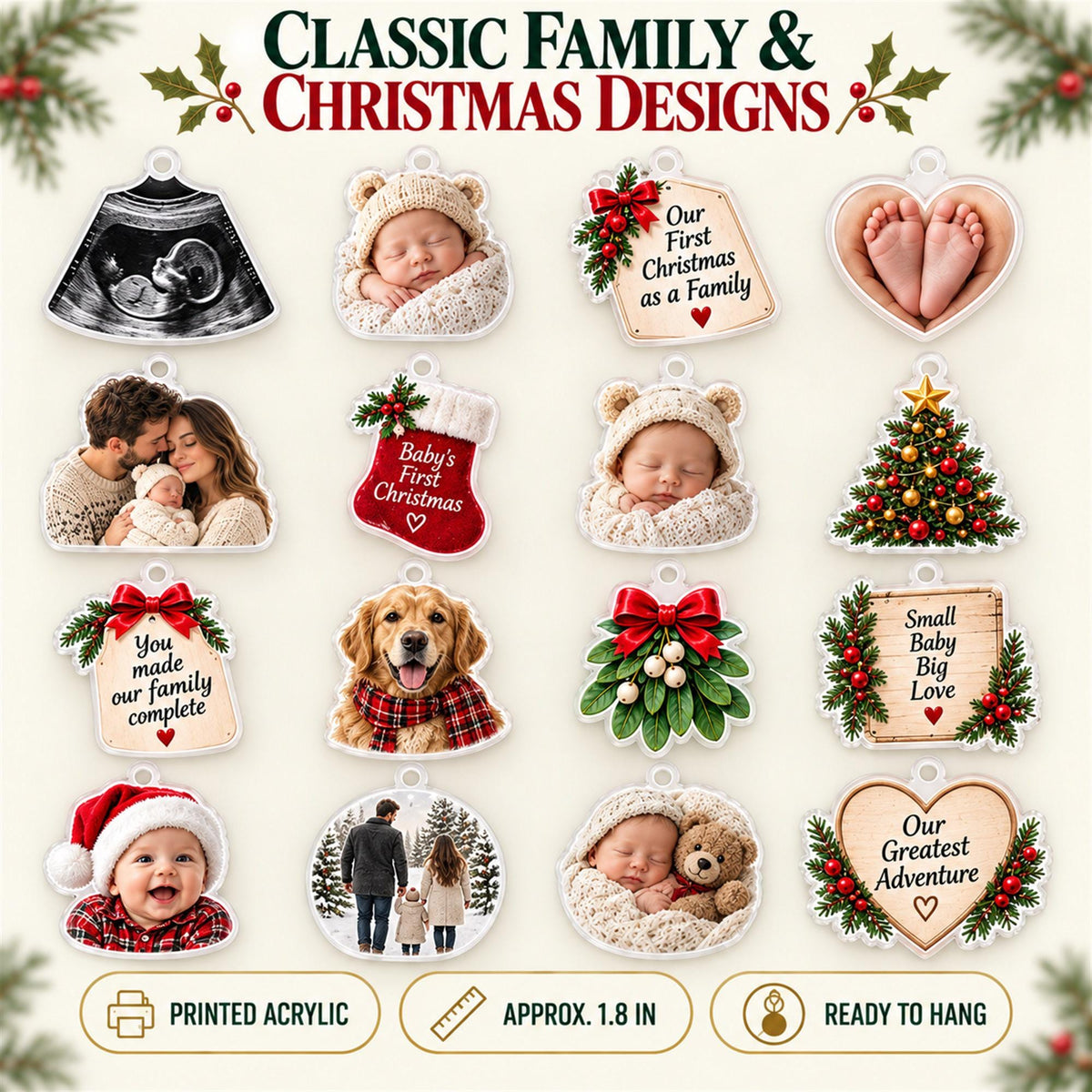 Personalized Family Advent Calendar with 24 Custom Photo Acrylic Ornaments, Baby’s First Christmas Gift, New Parents Keepsake, Family Gift