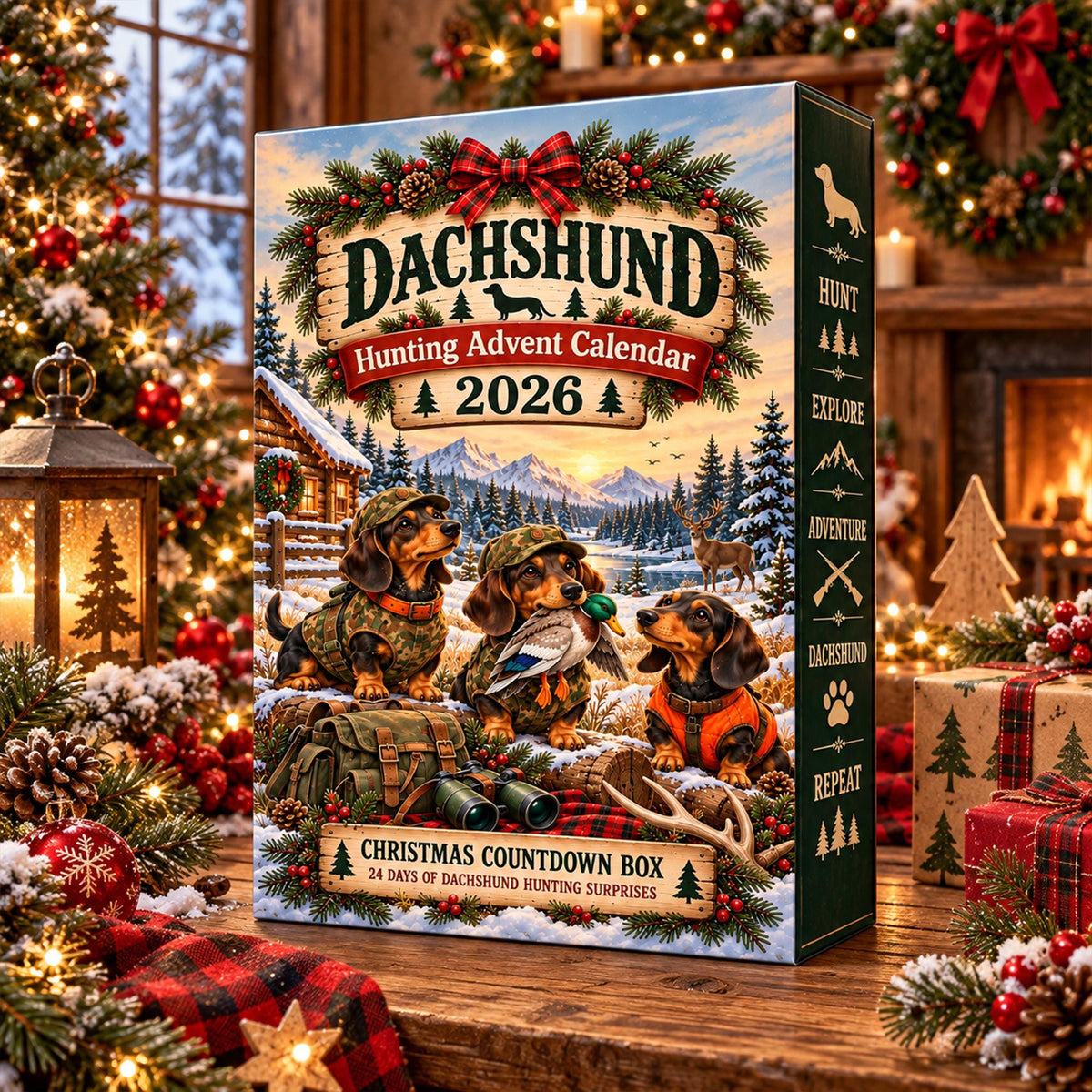 Dachshund Hunting Advent Calendar, 24 Day Christmas Countdown with Dog Hunter Charms