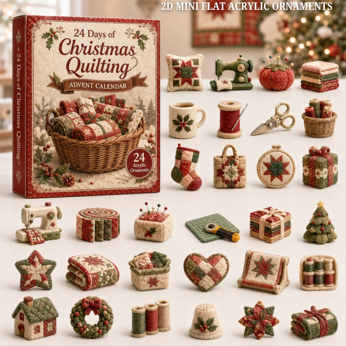 Christmas Quilting Advent Calendar 2026 - 24-Day Festive Countdown, Acrylic Charms Blind Box - Gift For Quilting Collectors