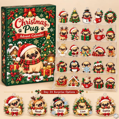 Puppy Advent Calendar 2026 | 24 Day Christmas Countdown with Personalized 2D Dog Ornament