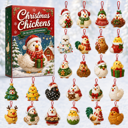 Christmas Chickens Advent Calendar 2026 - 24-Day Festive Countdown, Acrylic Charms Blind Box - Gift For Farmers, Chicken Lovers