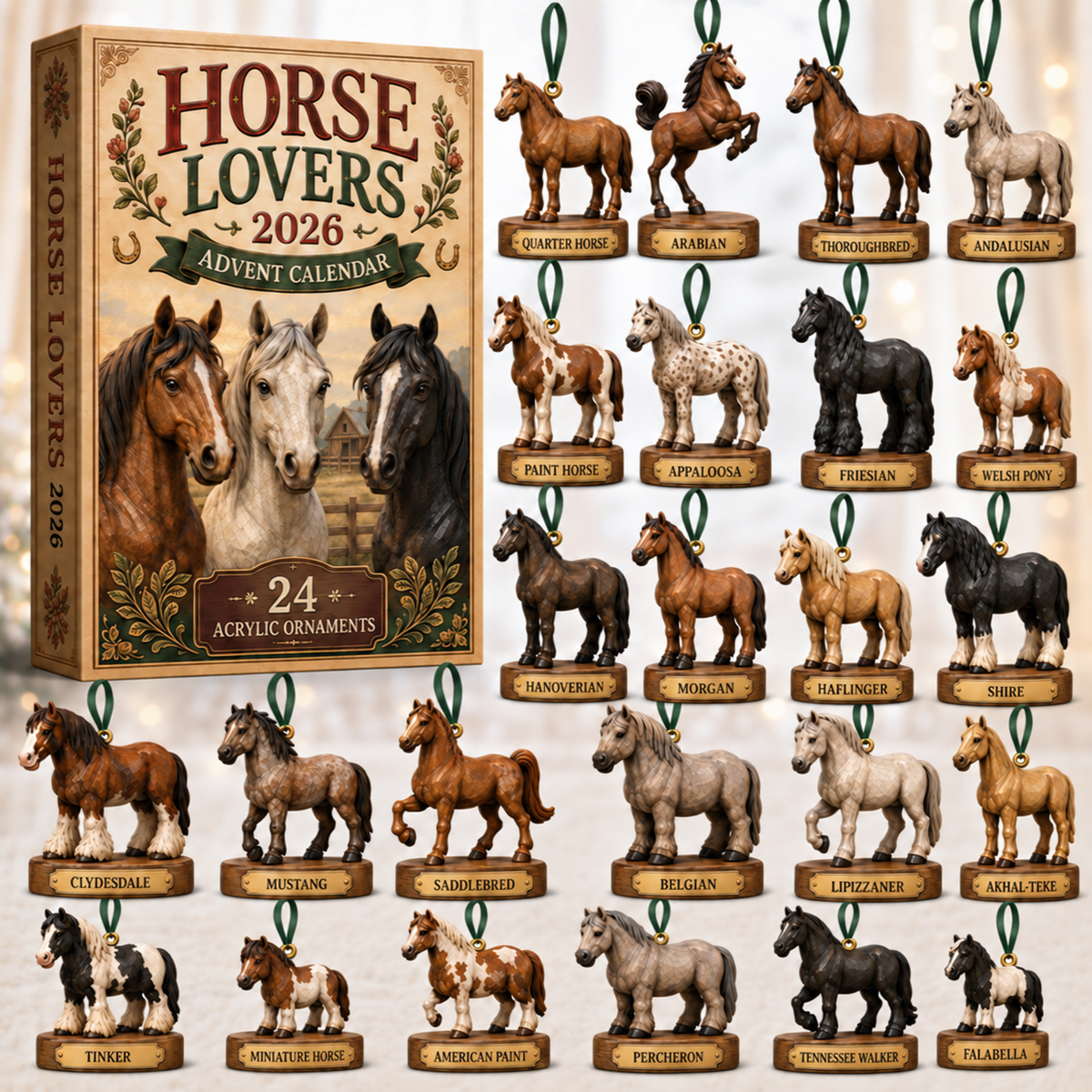 Horse Lovers Advent Calendar 2026 - 24-Day Festive Countdown, Acrylic Charms Blind Box - Gift For Horse Lovers