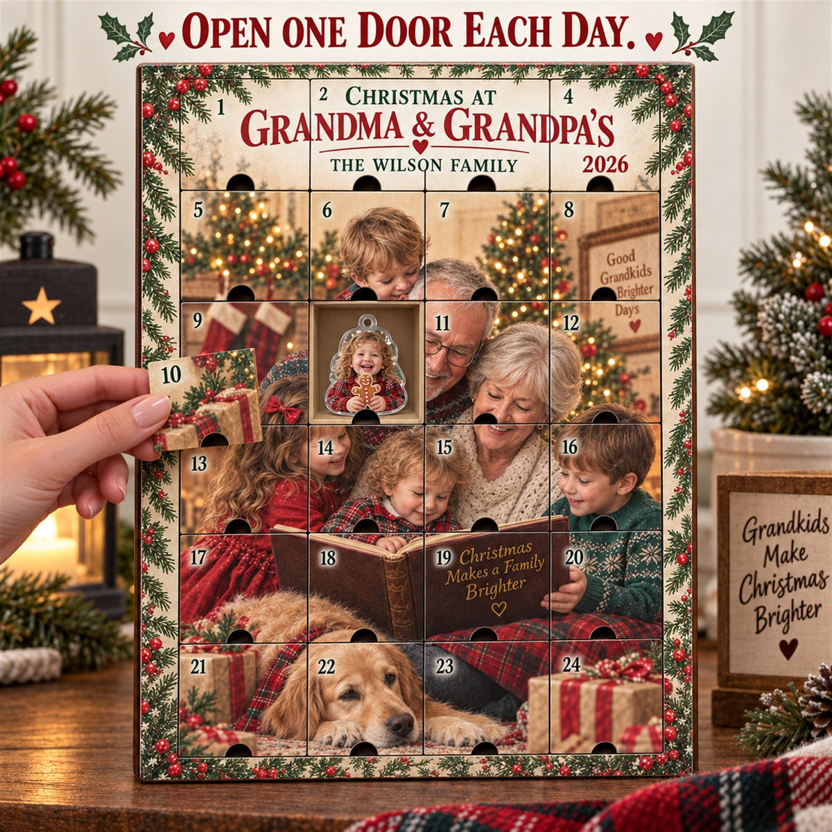 Personalized Grandparents Advent Calendar with 24 Custom Photo Acrylic Ornaments, Christmas Gift for Grandma Grandpa, Grandkids Keepsake