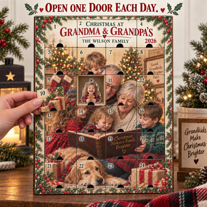 Personalized Grandparents Advent Calendar with 24 Custom Photo Acrylic Ornaments, Christmas Gift for Grandma Grandpa, Grandkids Keepsake