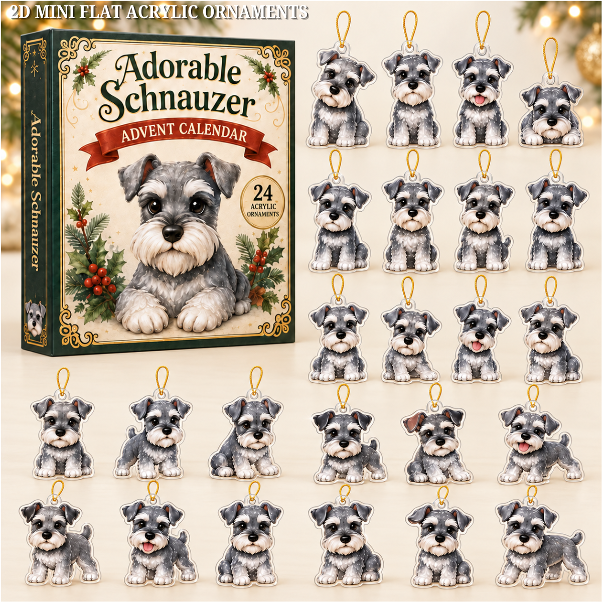 Adorable Schnauzer Advent Calendar 2026 - 24-Day Festive Countdown, Acrylic Charms Blind Box - Gift For Dog Lovers