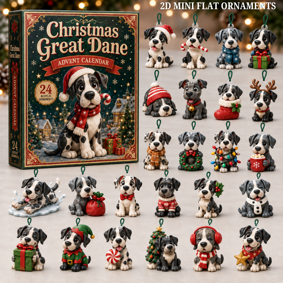 Christmas Great Dane Advent Calendar 2026 - 24-Day Festive Countdown, Acrylic Charms Blind Box - Gift For Great Dane Lovers