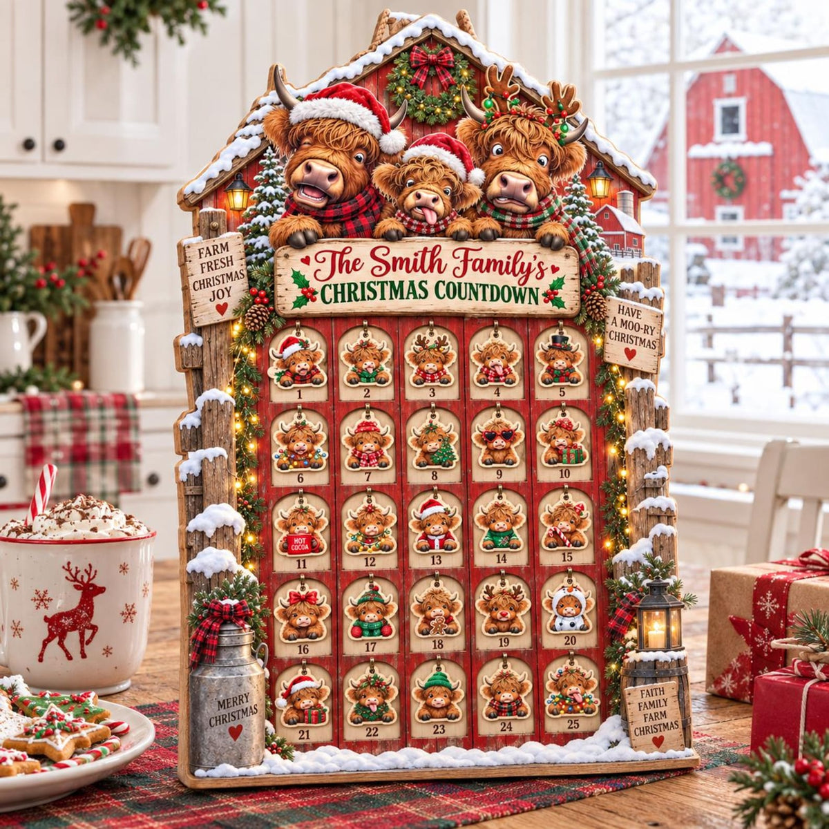 Personalized Highland Cow Christmas Advent Calendar 2026, 24 Day Mini Cow Figurines Countdown Calendar, Christmas Decor, Farmhouse Decor