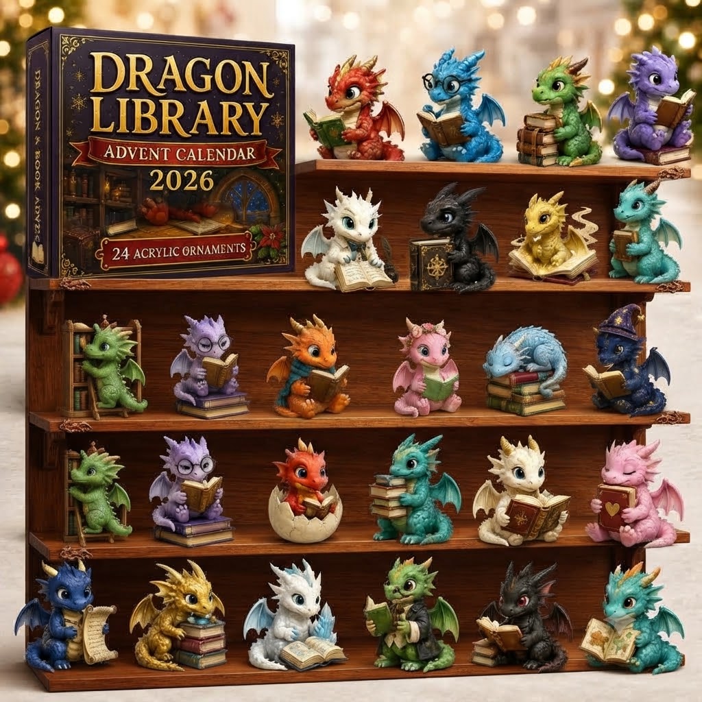Dragon Library Advent Calendar 2026 - 24-Day Festive Countdown, Acrylic Charms Blind Box - Gift For Dragon Lovers