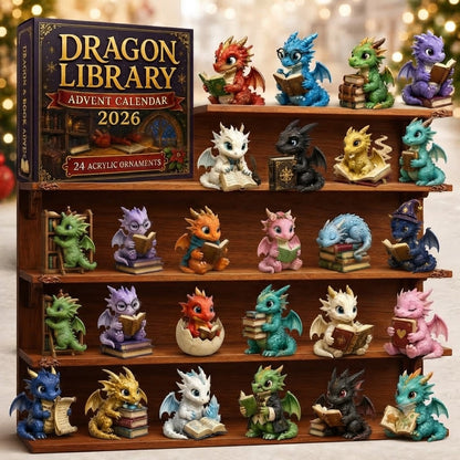 Dragon Library Advent Calendar 2026 - 24-Day Festive Countdown, Acrylic Charms Blind Box - Gift For Dragon Lovers