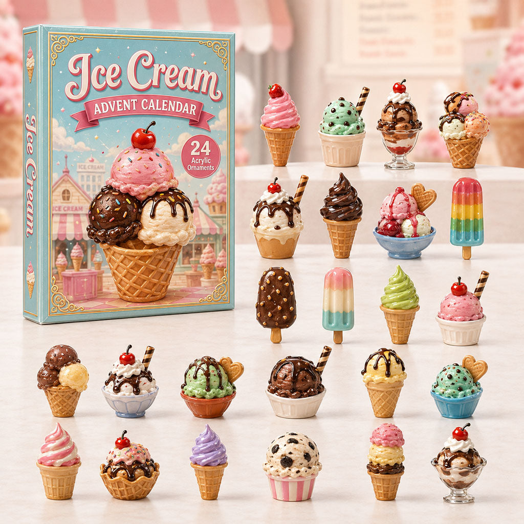 Ice Cream Sweet Treat Advent Calendar 2026 - 24-Day Festive Countdown, Acrylic Charms Blind Box - Gift For Dessert Lovers