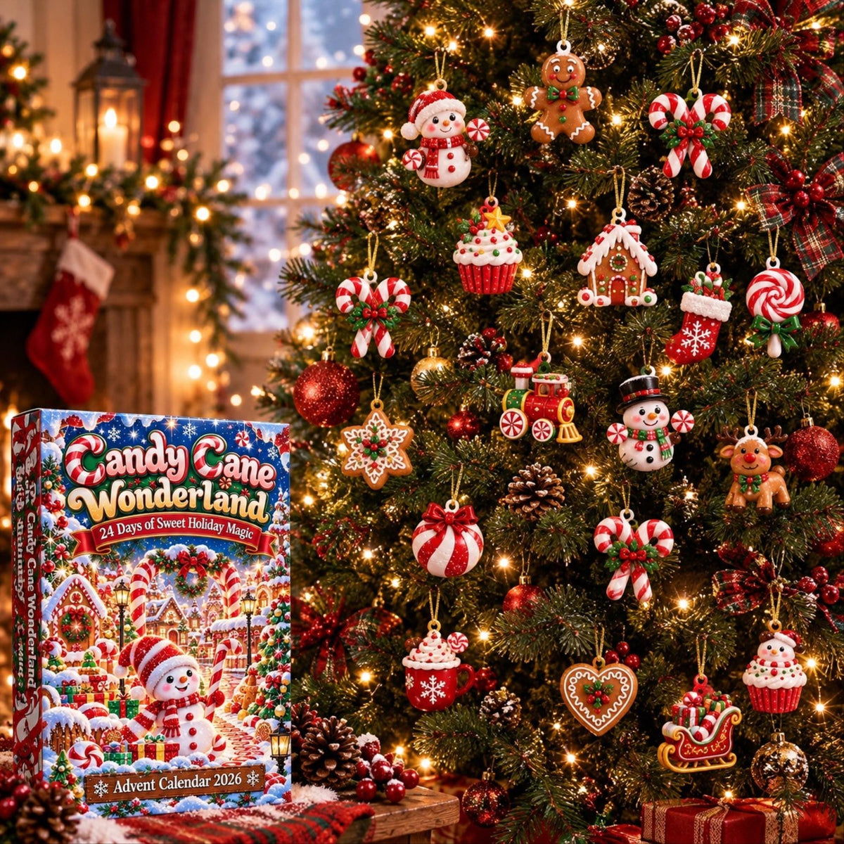 Candy Cane Wonderland Advent Calendar 2026, 24 Piece Candy Cane Ornament Set, Blind Box Advent Calendar, Christmas Countdown Gift