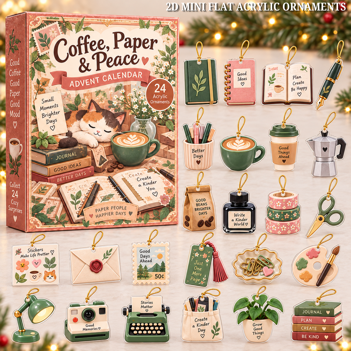 Coffee Paper Peace Advent Calendar 2026 - 24-Day Festive Countdown, Acrylic Charms Blind Box - Gift For Scrapbooking Lovers