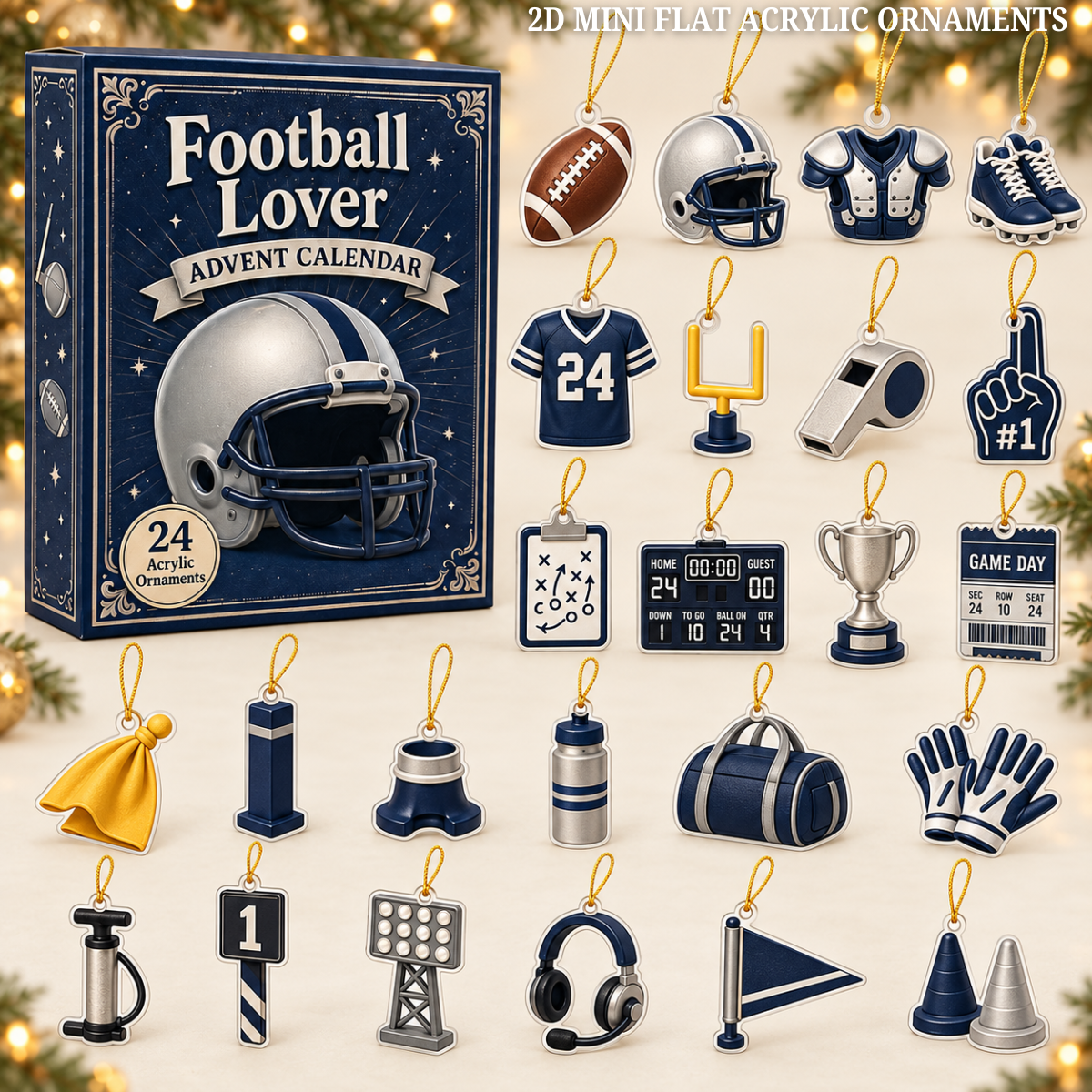 Football Blue Theme Advent Calendar 2026 - 24-Day Festive Countdown, Acrylic Charms Blind Box - Gift For Football Lovers