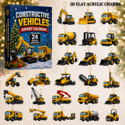 Constructive Vehicles Advent Calendar 2026 - 24-Day Festive Countdown, Acrylic Charms Blind Box - Gift For Kids, Family & Friends